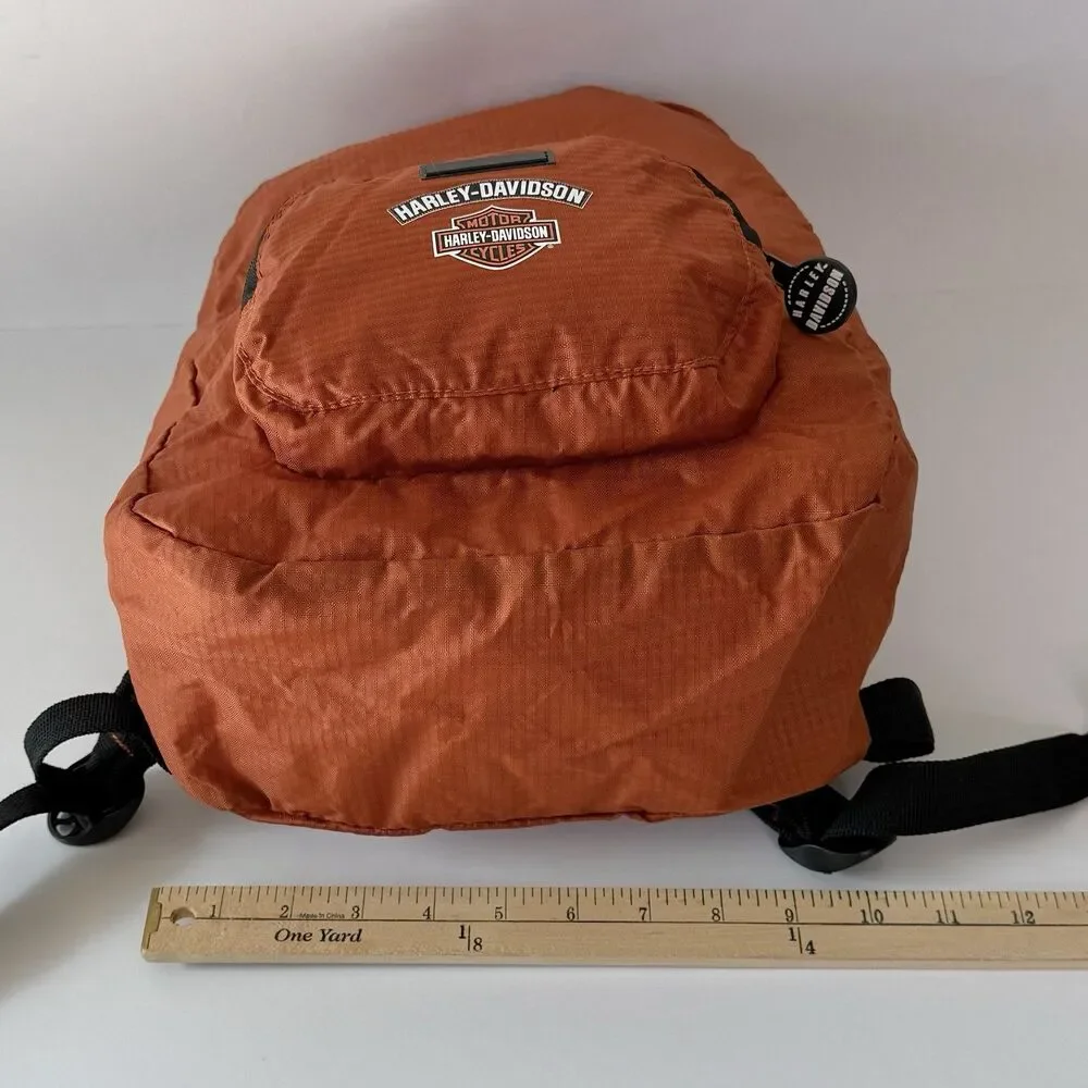 Harley-Davidson w/Bar & Shield Logo Orange Nylon Adjustable Backpack Daypack NEW - Picture 9 of 12